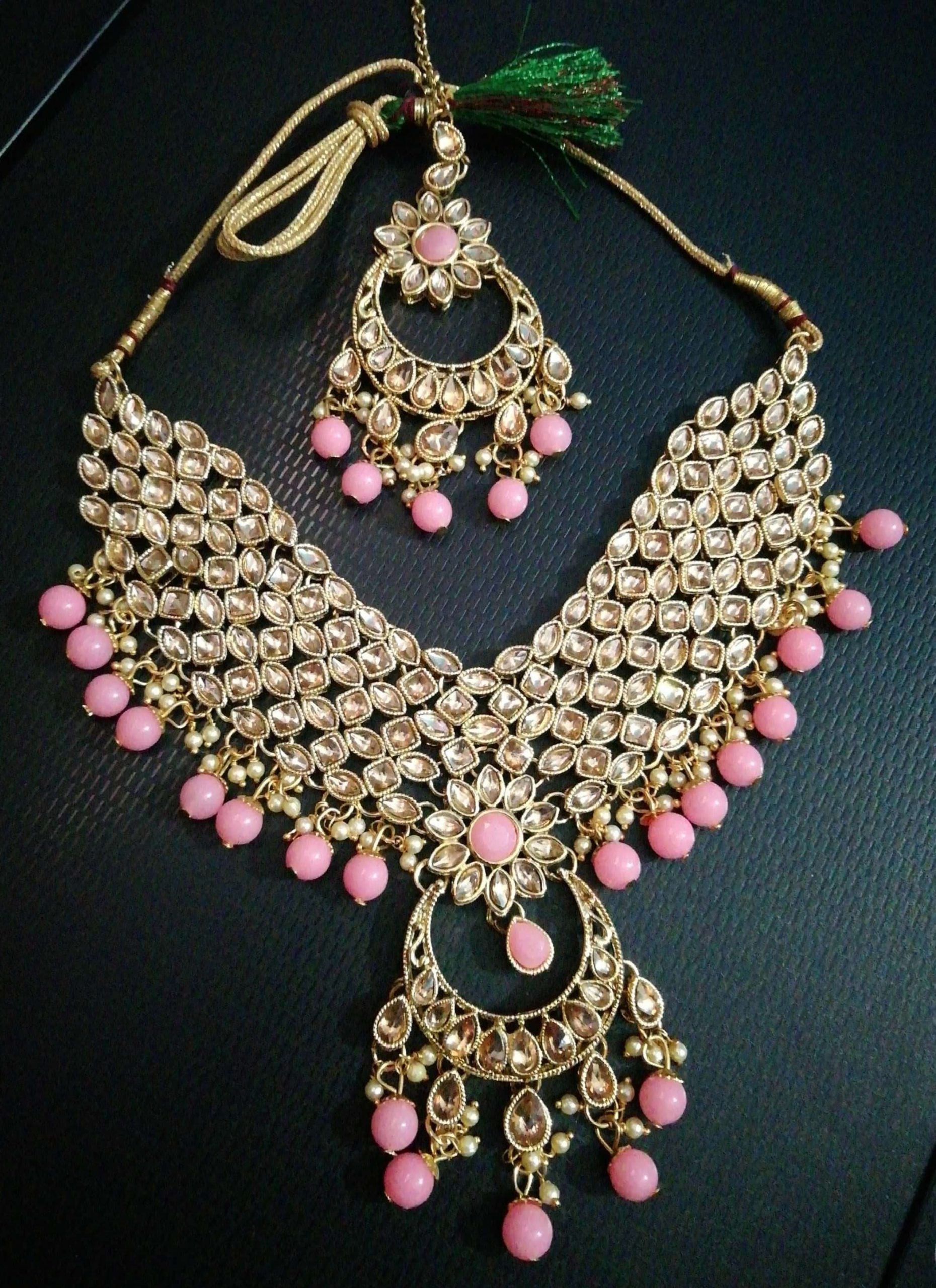 trendy Choker Necklace Set Pink
